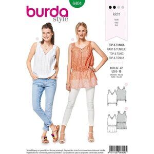 Burda Sewing Pattern 6404 V Neck‎ Top Shirt  Misses Size 6-16